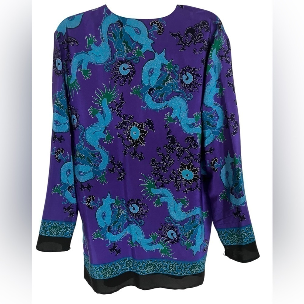 SILK Diane Von Furstenberg Watercolor‎ Art To Wear Relaxed Tunic Blouse Small - Picture 3 of 11